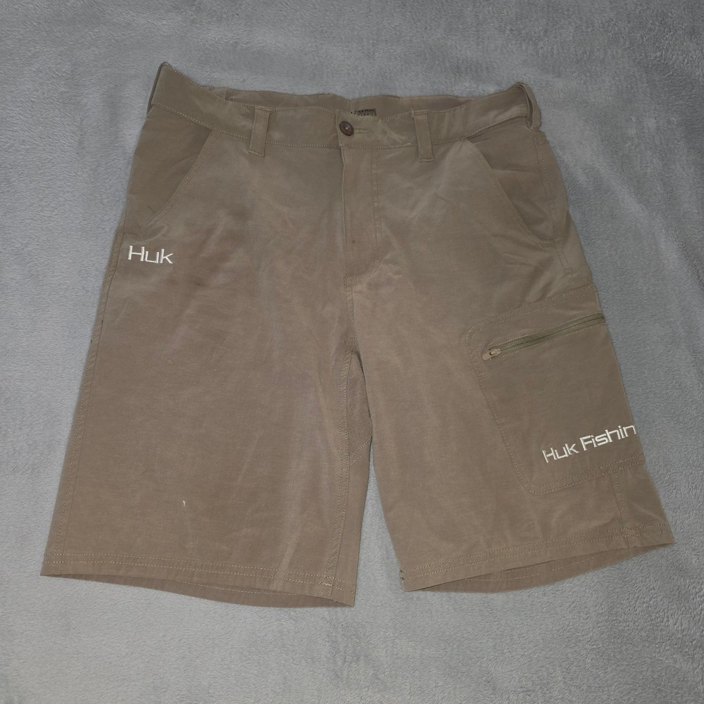 Huk Performance Fishing Shorts Mens Large Tan Khaki Cargo Stretch